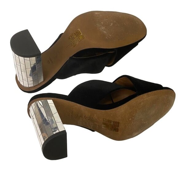 Lola Cruz Black Criss Cross Slip On Heeled Sandals Mirrored Heels Mosaic Size 39 - Picture 9 of 11